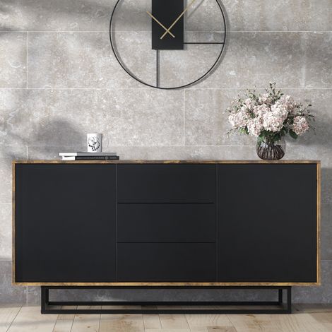 Vista Sideboard 140cm - Rustic with Black Matt Doors (1/5)
