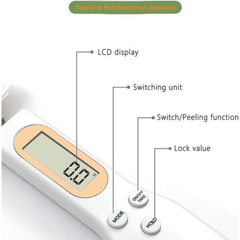 Cuchara medidora digital, escala de 500 g / 0,1 g de alta precisión con pantalla LCD, cuchara medidora electrónica para cocinar, negra (1/5)