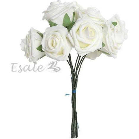 Bouquet 10pcs Fleur Artificiel Roses Mousse Blanc du Lait Déco Mariage Maîson (1/3)