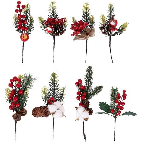 8-teiliges Set künstliche Weihnachtsdekorationen mit Beerenzweigen (zufällige Ausführung)-23x13x5cm-Red (1/3)