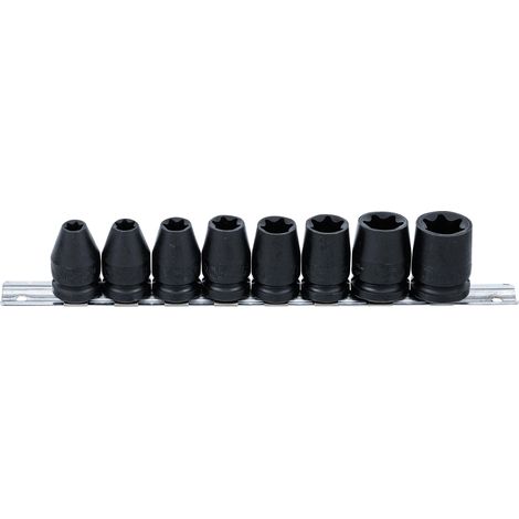 BGS Juego de vasos de impacto perfil E con cuadradillo interior de 12,5 mm (1/2") SW E10 - E24 8 piezas. - 9779 (1/4)