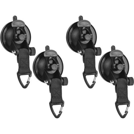Ganchos de ventosa para camping (4 unidades), ganchos de ventosa, ganchos de fijación para caravanas, ganchos de anclaje para exteriores, plástico, nailon y metal, 15 × 6,5 cm, negro (1/5)