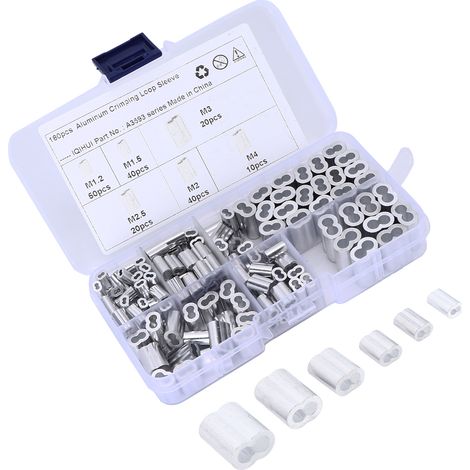 Kit 180 pièces Embouts de Câble Manchons à Visser Aluminium Double Barillet 6 Tailles Universel pour Extrémité de Fil Tresse (1/5)