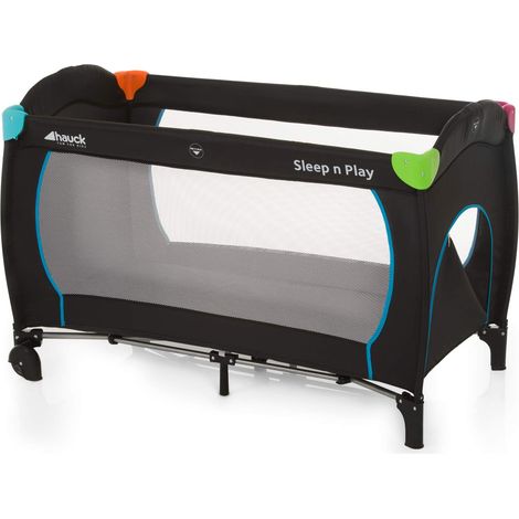 hauck Lettino Da Viaggio Sleep N Play Go Plus - Culla Neonato fino a 15kg - Letto Pieghevole 60x120cm - Box Bambini con Ruote, Apertura Laterale e Borsa - Nero, multicolore