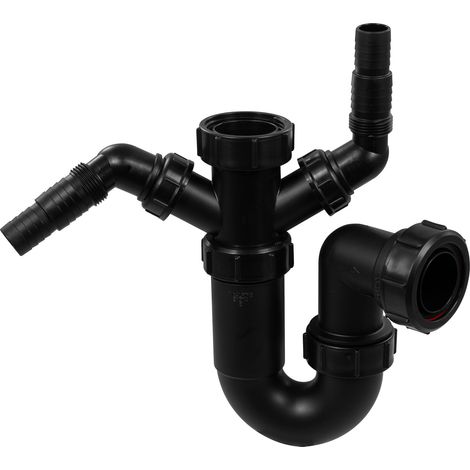 McAlpine WM11-BL Black Sink Trap with Twin 135° Appliance Nozzles  1.5" Waste Trap for Washing Machines & Dishwashers  Sleek, Durable Design  WM11-BL (1/5)