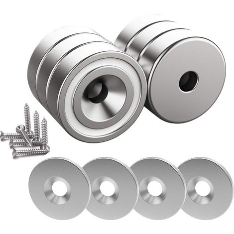 6 pcs Aimants en néodyme 10 KG force 20 x 7 mm avec trou et capsule, aimant en pot fraisé (1/5)