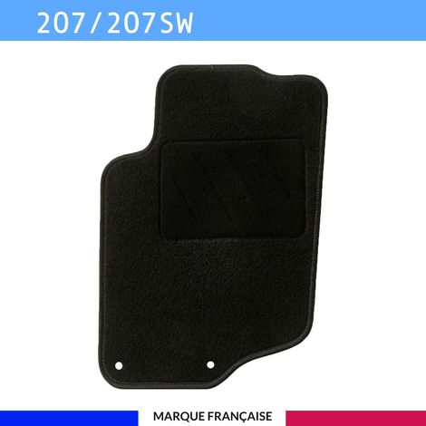 Tapis de sol voiture - Sur mesure pour Peugeot 207 / 207 SW / 207 + (04/2006-06/2014) - Antidérapant : Clips de fixations et scratch - Tapis de sol conducteur - Moquette - Noir