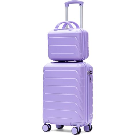 Lot 2 Pièces Valise Cabine 20 Pouces et Vanity 14 Pouces Bagage Voyage ABS Rigide 4 Roues 360° Cadenas Bleu Violet (1/5)