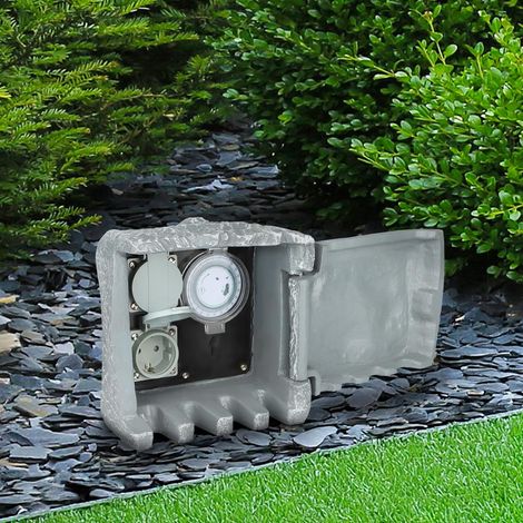 Gartensteckdose in Steinoptik IP44 - Ausführung: 2 Steckdosen mit Zeitschaltuhr/Timer (1/5)