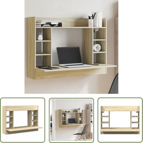 The Living Store Bureau mural chêne sonoma 105x48x75 cm bois d'ingénierie - Bureau Mural - Bureau Suspendu - Table Murale - Rangement Mural - Bureau Compact (1/5)