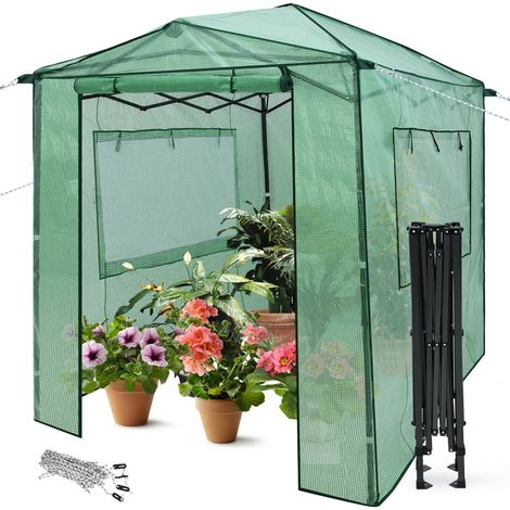 Serre de jardin verte portable en PE et métal avec fenêtres, portes enroulables et pieds réglables pour jardin, terrasse et potager (1/5)
