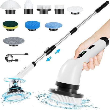 Cordless electric cleaning brush – 9 replaceable heads – 25W motor – 350/450 RPM speed – Adjustable handle 25-140 cm – IPX7 water resistant (1/5)