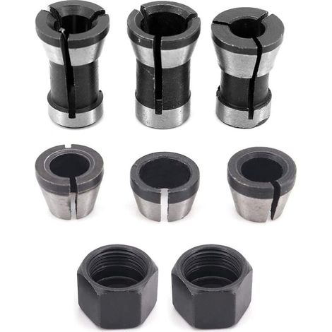 6 mandrini per fresatrice in acciaio ad alta precisione - 6 mm, 6,35 mm, 8 mm + 2 dadi