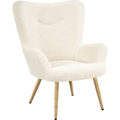 Yaheetech Set Poltrona da Salotto in Tessuto Bouclé e Metallo Imbottita con Schienale Braccioli per Camera da letto/Caffè/Studio/Lettura Avorio (1/5)