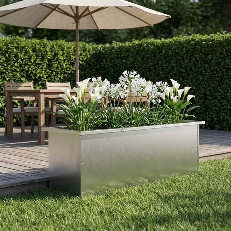 vidaXL Jardinera para jardín con luces LED Plateado 30 x 100 x 30 cm (1/5)