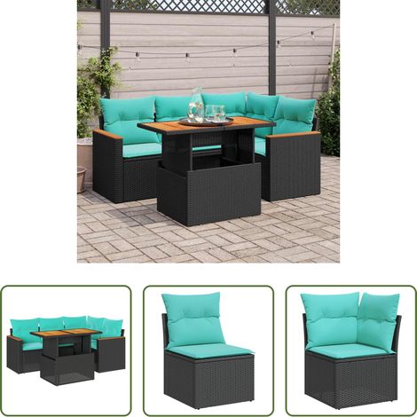 Terrassensofa - 5-tlg. Garten-Sofagarnitur mit Kissen Schwarz Poly Rattan (1/5)