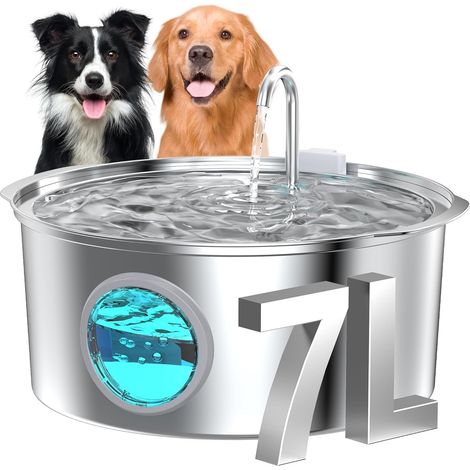Fontaine a Eau Chat Chien: 7L/236oz Fontaine Eau Chien INOX – Ultra Silencieuse – Facile à Mettoyer - Fontaine a Eau avec LED - Convient à Plusieurs Animaux de Compagnie (1/5)
