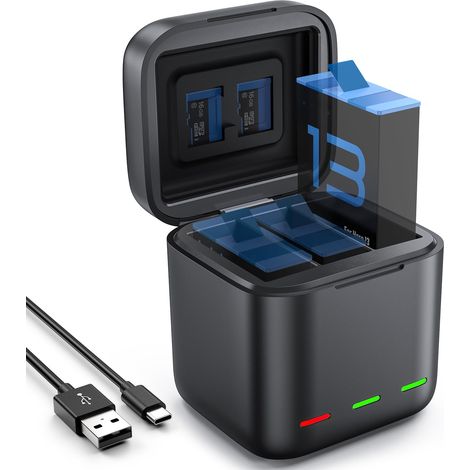 Akkuladegerät für GoPro Hero 13 Black – 3-Kanal-Schnellladegerät 2,4 A USB-C – Kompatibel mit GoPro Hero 13 Black