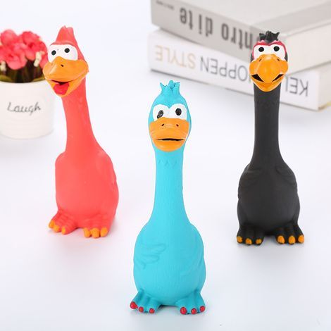 Set of 3 squeaky latex dog toys, chicken and duck, Intera (1/5)