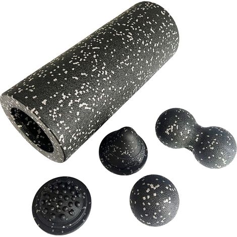 Kit de massage 5 en 1 pour la récupération musculaire : rouleau vibrant en mousse et balle de massage en forme de cacahuète pour le dos, la nuque, les jambes et les séances de yoga. (1/5)