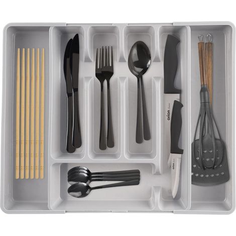 Besteckeinsatz für ausziehbaren Küchenschubladenorganizer, grau, 36,5 cm
