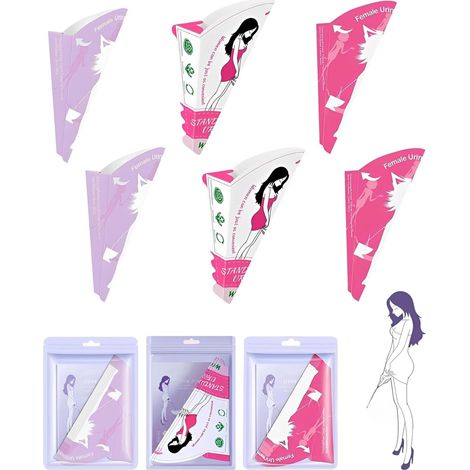 Women's Portable Urinal, 30 Pieces Standing Pee, Foldable, Disposable Paper Funnel Purple Pink Red Colours for Pregnant Women Travel Camping Hiking Outdoor Activities (1/5)