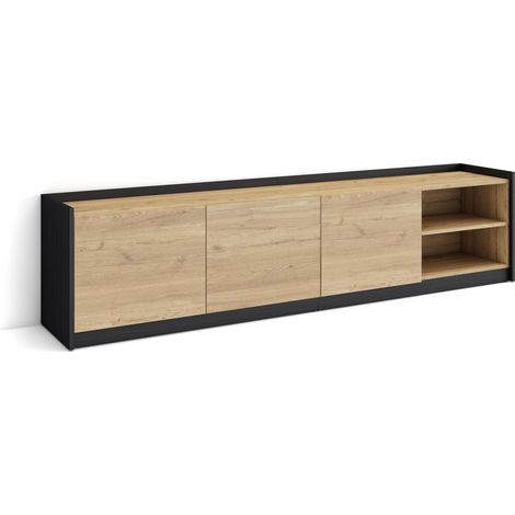 Skraut Home - Mobile TV Soggiorno, Ampio spazio a disposizione, 207x37x50cm, Per TV fino a 80", Mobile Soggiorno, Stile moderno, Rovere e nero (1/5)
