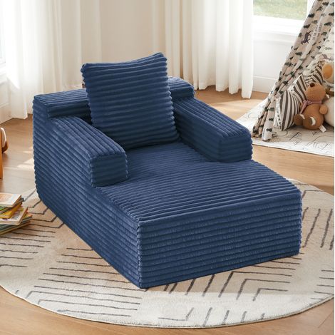 Chaiselongue fauteuil relax et sofa d'appoint, sans montage, rembourrage confortable, corduroy bleu (1/5)