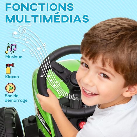 Tracteur électrique avec remorque détachable, adapté aux enfants de 3 à 6 ans, équipé d'une télécommande, d'un lecteur MP3, d'un écran et de lumières. (1/5)