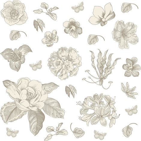 Stickers fleurs blanches - 1 planche 30x30cm (1/4)