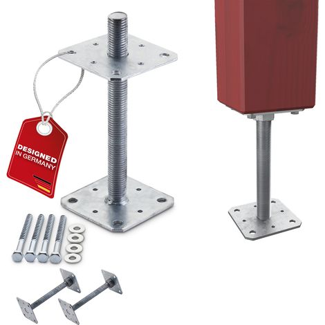 SOTECH Pfostenbeschlag Stützträger Gewinde M24 Stahl feuerverzinkt höhenverstellbar zum Aufschrauben, witterungsbeständig, 110 x 110 x 250 mm - 2 Stück