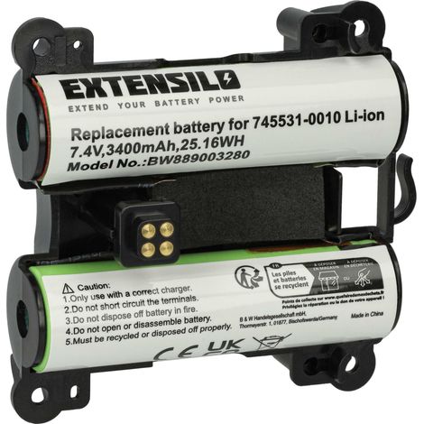 EXTENSILO Battery compatible with Bose SoundLink Revolve Plus 2 Loudspeaker (3400 mAh, 7.4 V, Li-Ion)