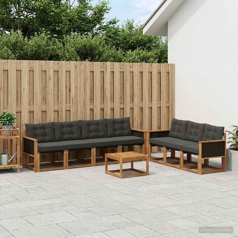 vidaXL Outdoor-Sofagarnitur mit Kissen 8 pcs Natürlich und Schwarz (1/5)