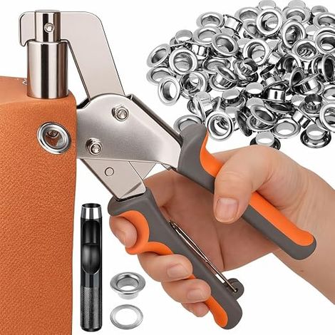Pince à Œillets pour Bâche 10 mm, Kit Pose Œillets avec 200 Œillets Métalliques en Fer et Poinçon Noir, Pince Perforatrice, Grommet Tool Kit pour Cuir, Toile, Tissus, PVC et Réparation (1/5)