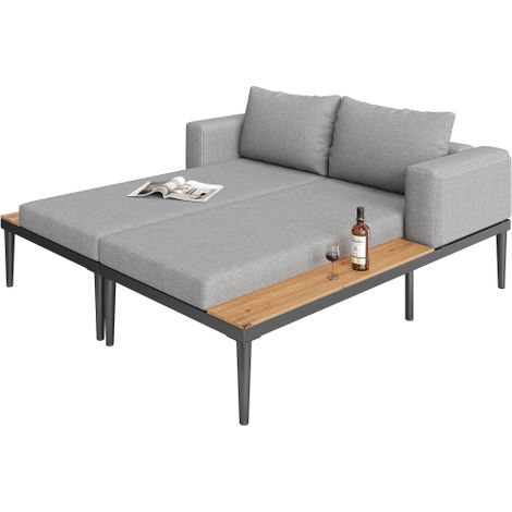 Outdoor Daybed Doppelliege Garten 150x140x30 cm, wetterfeste Gartenliege 2 Personen mit Ablage, Metallrahmen, Outdoor Sofabett für Terrasse Balkon