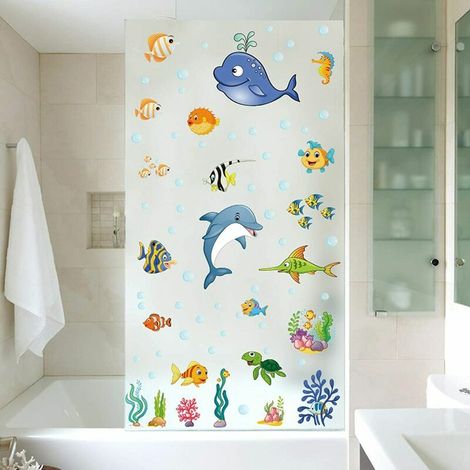 Sticker Sous-Marin - Dauphin Baleine Poisson Tortue - Décor Mural Enfant Détachable - Pour Chambre Bébé Salle De Jeu Salle De Classe - 24 Pièces (1/5)