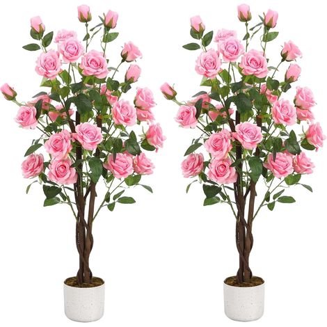Rosal artificial, flores realistas, diseño que no requiere mantenimiento, rosa de 105 cm - 2 unidades (1/2)