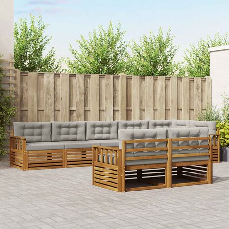 vidaXL Outdoor-Sofagarnitur mit Kissen 8 pcs Natürlich und Hellgrau (1/5)