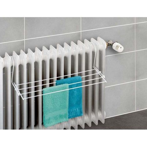 Etendoir radiateur à suspendre , séchoir à linge peu encombrant pour le balcon, radiateur, baignoire, Pour tous radiateurs, métal, 59 x 16 cm, blanc (1/3)