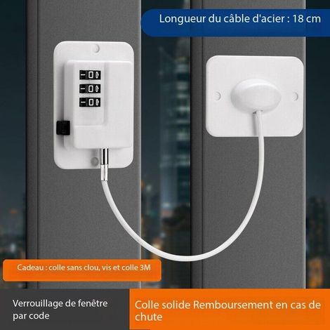Diebstahlsicheres Fensterkabel. Passwortgeschützte Entriegelung für mehr Sicherheit für Haus und Haustiere. Kühlschrankschloss aus ABS und Edelstahl. Montage ohne Bohren und Schrauben.