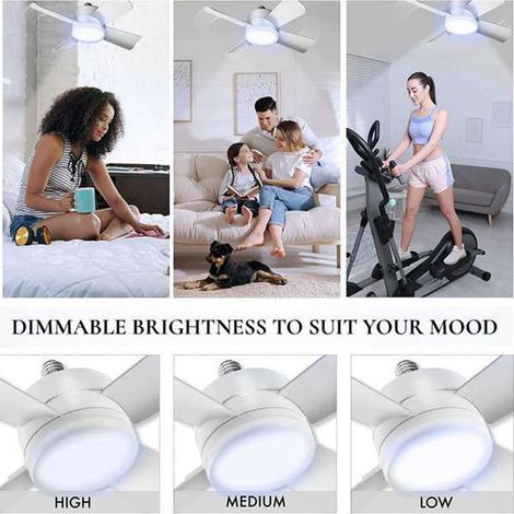 1 couleur : blanc  Matériau : ABS  Ventilateur de plafond avec éclairage LED, intensité variable, fixation à vis, télécommande intelligente intégrée.