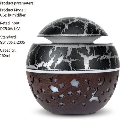 Humidificateur d'air USB 150ml craquelé ciel étoilé bois foncé (1/5)