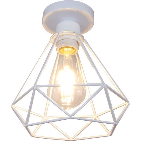 Plafonnier Rétro Lampe De Plafond Vintage Luminaire Plafonnier Cage En Métal Pour Couloir Escalier Chambre Cuisine 20CM (Ampoule Non Incluse) (Blanc) (1/5)