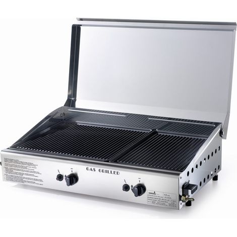 Barbecue double plaque de cuisson à gaz LPG avec allumage piézoélectrique en fonte vitrifiée Made in Italy