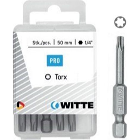 Embouts WITTE dans une boîte en plastique, 50 mm de long, type T27.