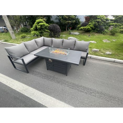 Fimous Aluminum Outdoor Garden Furniture Corner Sofa Gas Fire Pit Dining Table Sets Gas Heater Burner Dark Grey 6 Seater (1/5)