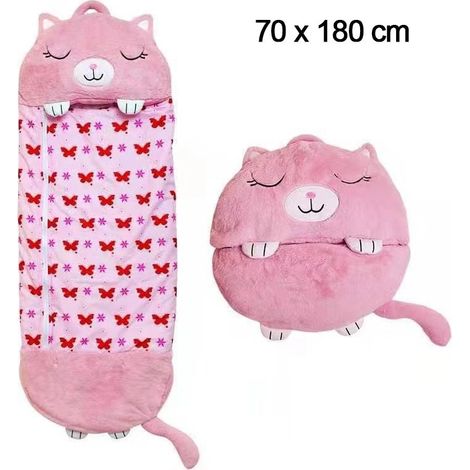 PIMPIMSKY Mignon Sac de Couchage et Oreiller 2 en 1 Happy Nappers pour Enfant 180 x 70 cm Duvet Adapté à Toutes les Saisons Rose