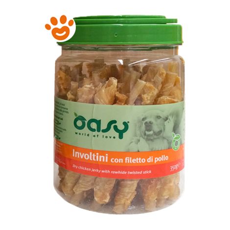 Oasy Dog Snack Involtini con Filetto di Anatra - Oasy Dog Snack Involtini con Filetto di Anatra - Barattolo da 350 Gr