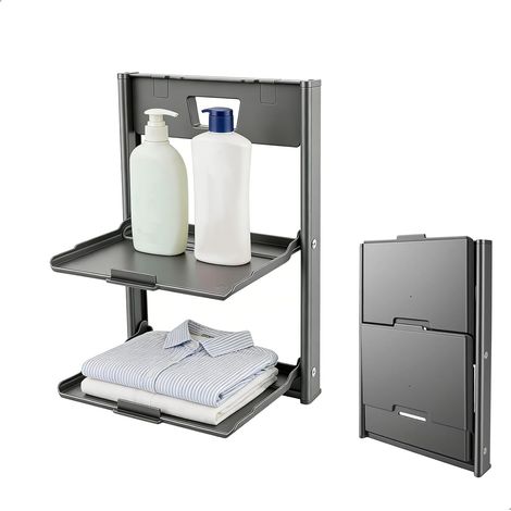 Tablette Murale Rabattable, 2 Niveaux Etagere Murale, Organisateur Ventouse Cuisine Pratique, Rangement Mural Caravane sans Perçage, Organisateur Suspendu pour Kitchen, Salle de Bain (1/5)