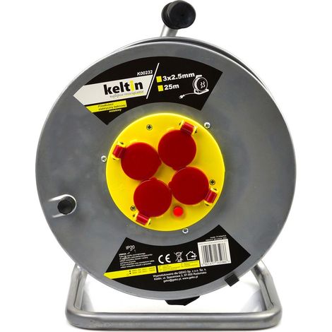 Monmobilierdesign – Enrouleur électrique 4 prises 16 A – Câble H05VV-F 3G 2,5 mm² – Longueur 25 m – Protection IP20 – Puissance 2500 W